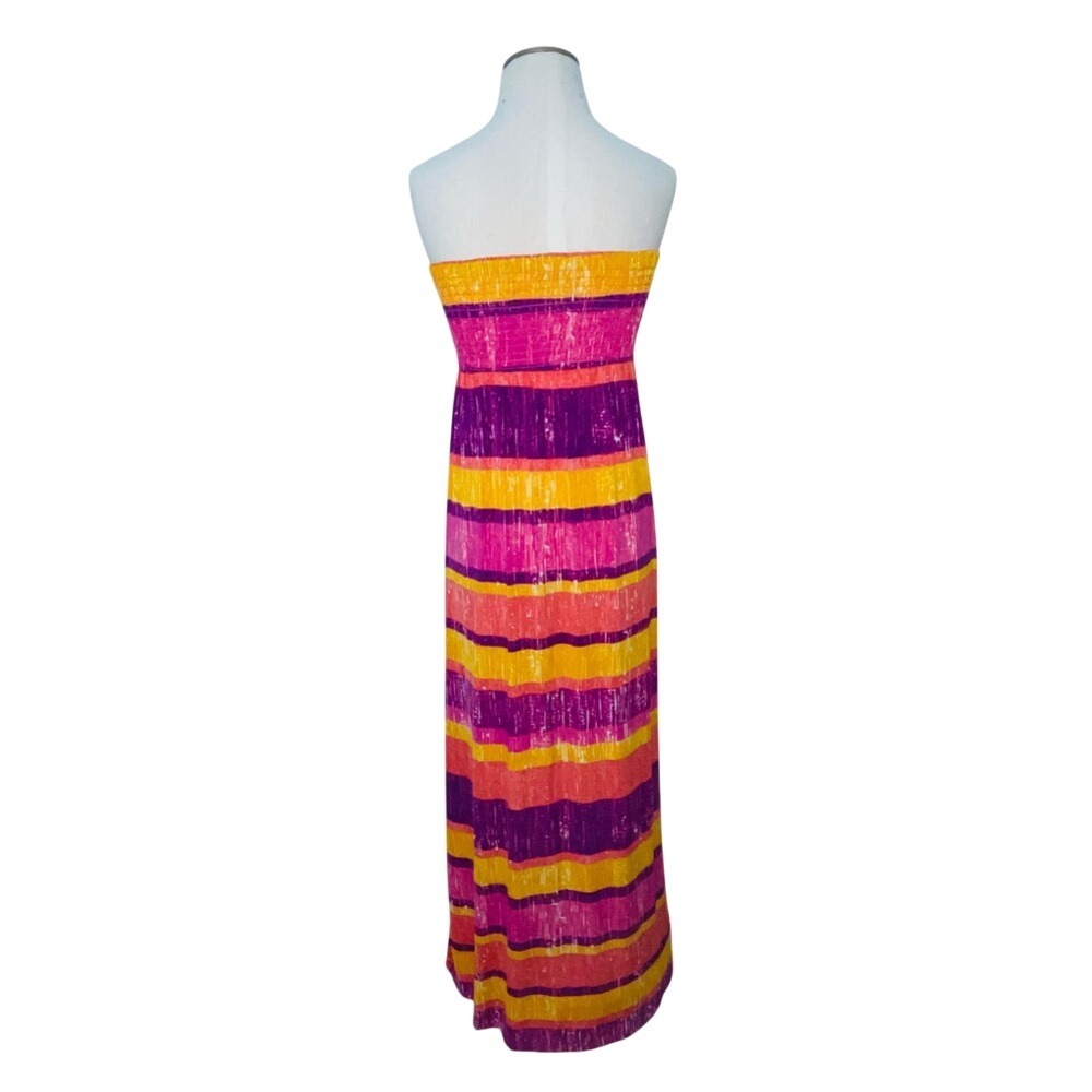 2B bebe Strapless Lace Trim Striped Maxi Dress Purple‎ Pink Orange Yellow S - Picture 2 of 6